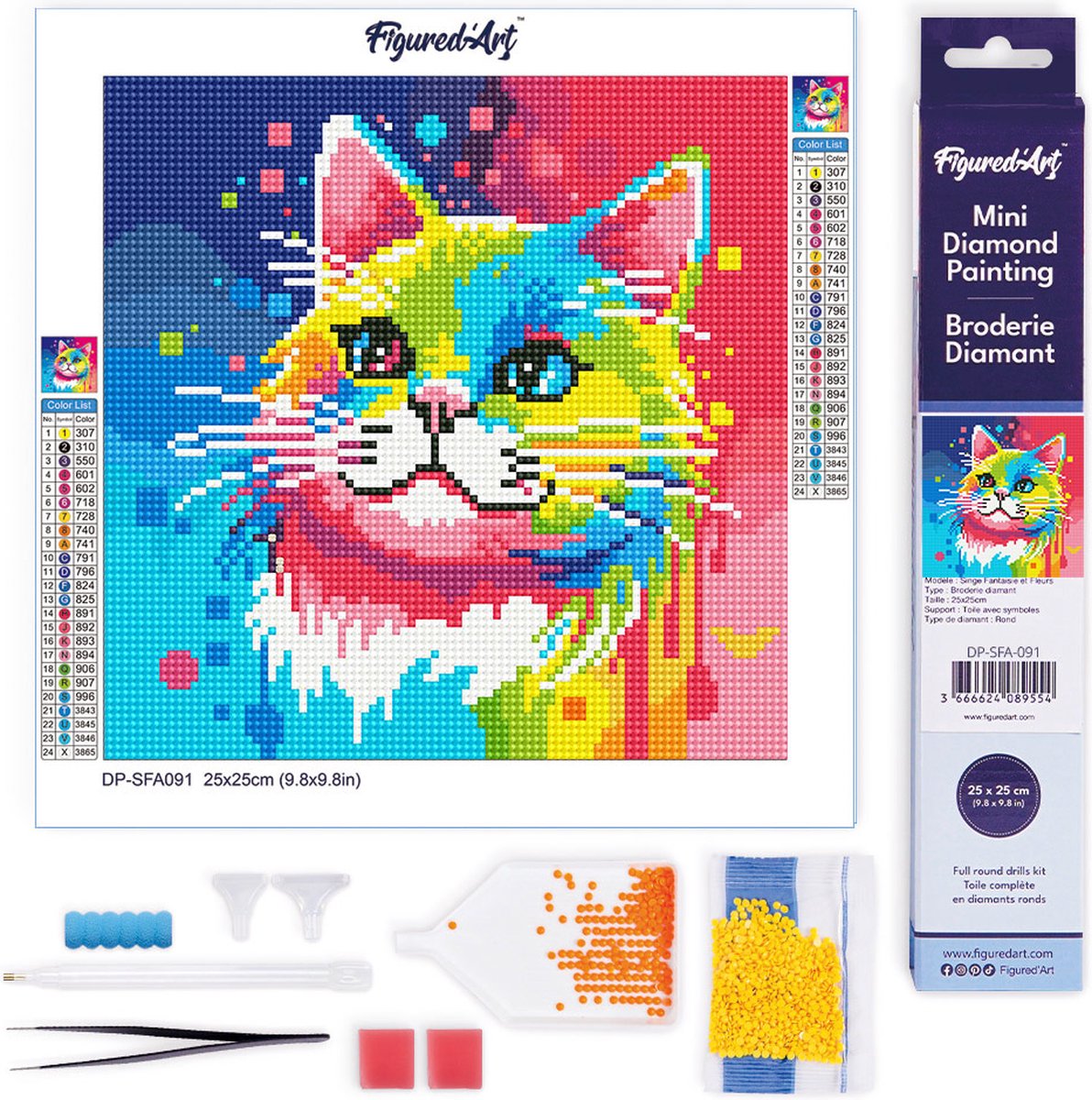 FiguredArt Mini Diamond Painting set Volwassenen 25x25 cm Katten Abstracte Pop-Art - 5D DIY Art full drill ronde diamant - Opgerold canvas